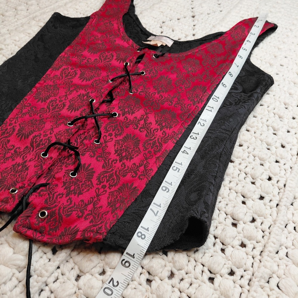 Vtg Charlotte Russe Corset Shirt Red Black Lace Up Front‎ Zip Back Goth Vamp Y2K - Picture 6 of 8